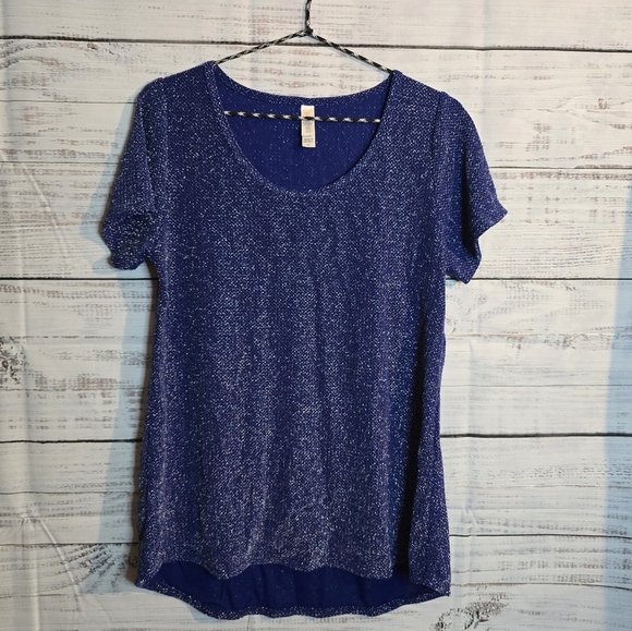 LulaRoe Womans Blue Metalic Short Sleeve Blouse Size Medium - Picture 1 of 4